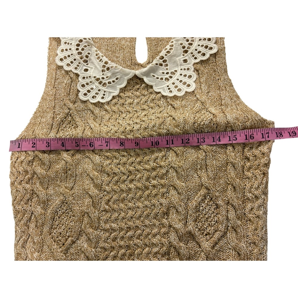 Anthropologie Lace Collar Sweater Tank Top Yellow Marled Cable Knit Size M - Picture 6 of 9